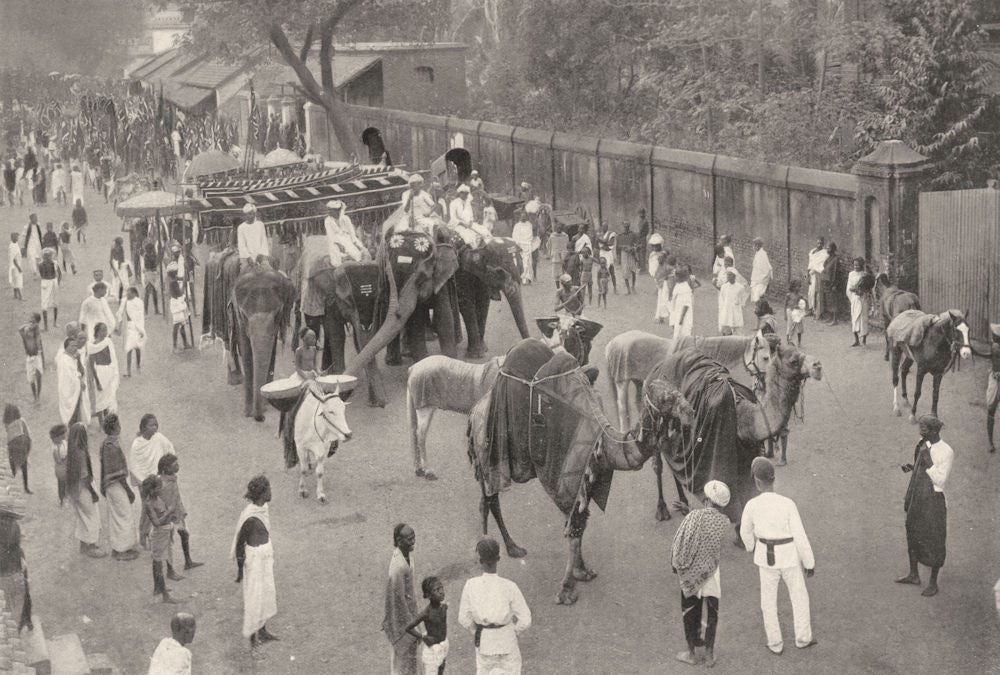 INDIA. Southern India. Procession at Kumbakonam; elephants 1900 old print